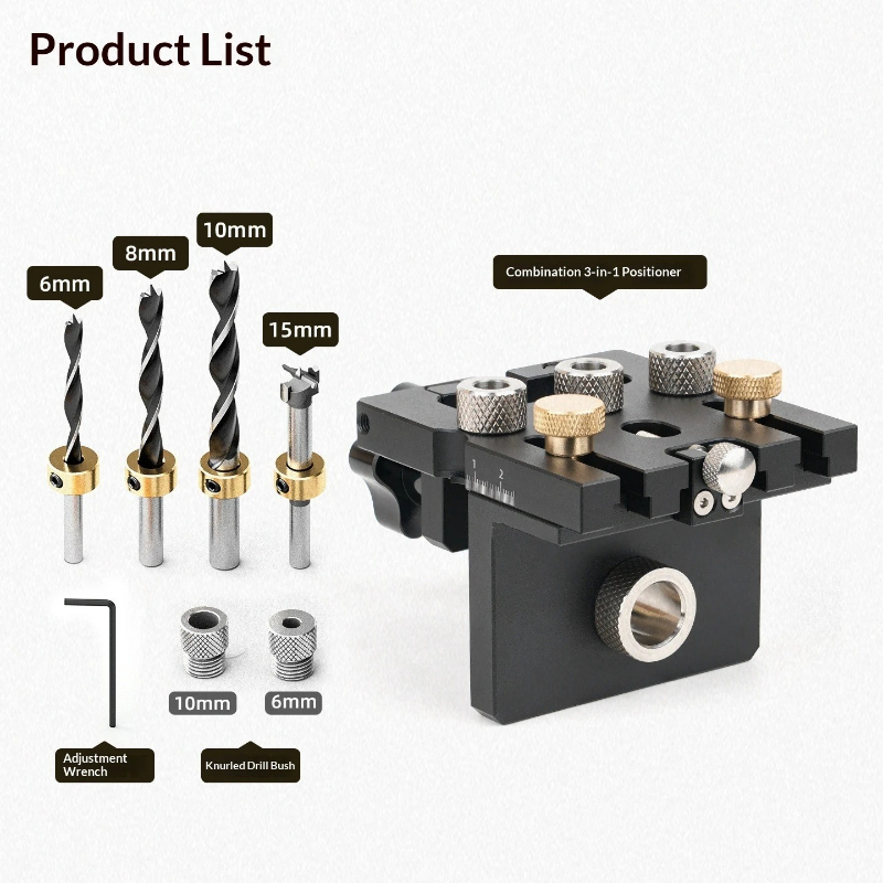 Dowel Jig Kit - Nieuwe multifunctionele houtbewerkingspositioneerhulpmiddelset 3-in-1 meubelverbindingsgereedschap verstelbare